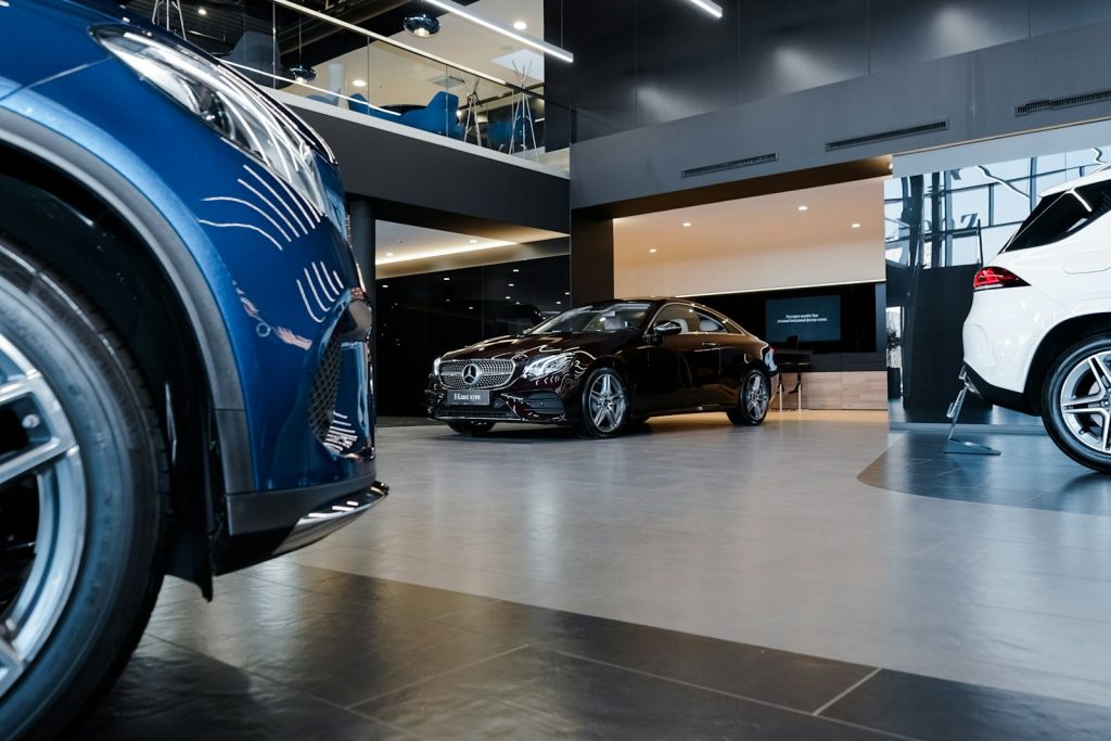 Modern car in a showroom